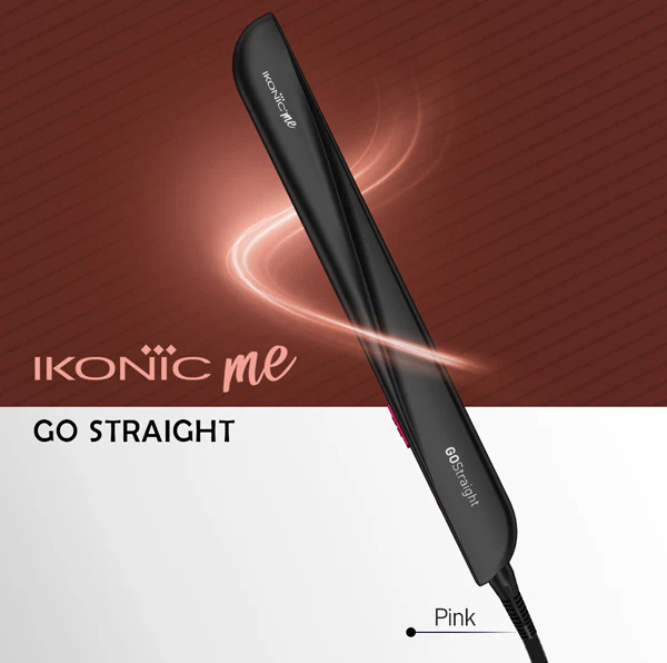 Ikonic Me Go Straight Hair Straightener | Black & Pink | Floating & Ceramic Plates | Lock Function | Quick & Easy to Use | 65 Watts