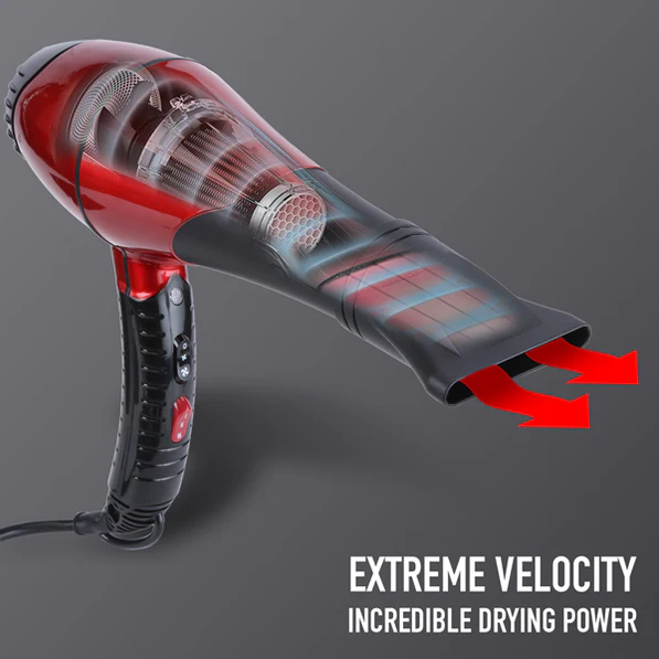 Ikonic Professional Pro 2200 Hair Dryer with 2 heat nozzles and 1 diffuser (Red & Black)
