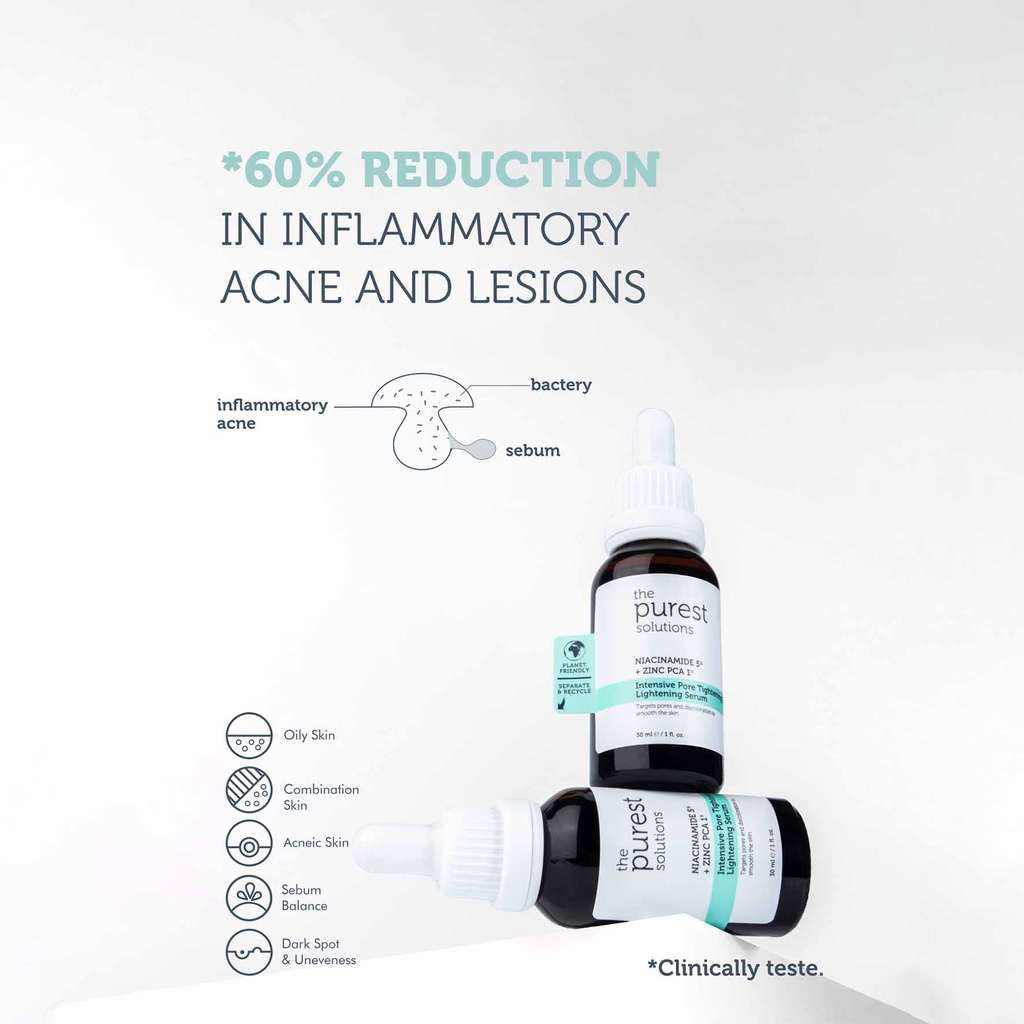 The Purest Solutions Niacinamide 5% + Zinc PCA 1% Intensive Pore Tightening & Lighting Serum - 30ml