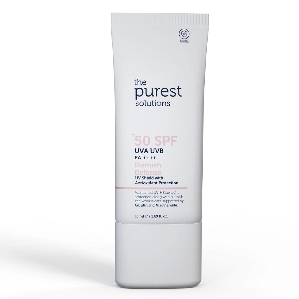 The Purest Solutions Blemish Defense UVA/UVB Antioxidant Protection For Blemish-Prone Skin 50+ SPF | 50 ml | UV Shield with Arbutin and Niacinamide