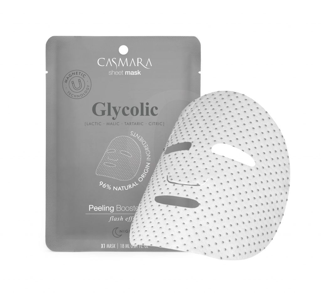 Casmara Glycolic Sheet Mask 18ml - Lactic Malic Tartaric Citric Peeling Booster (Flash effect) - 96% Natural Origin Ingredients (Magnetic Technology)