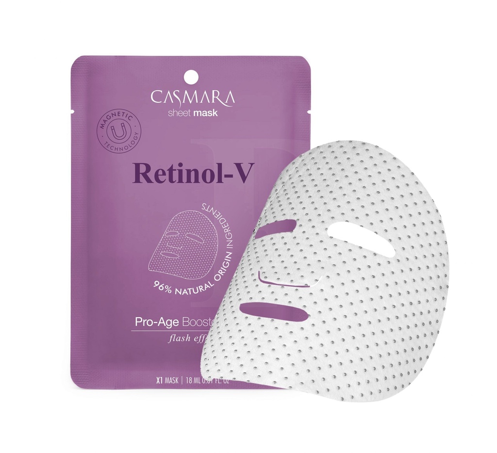 Casmara Retinol-V Sheet Mask 18ml - Pro-Age Booster Mask (Flash effect) - 96% Natural Origin Ingredients (Magnetic Technology)